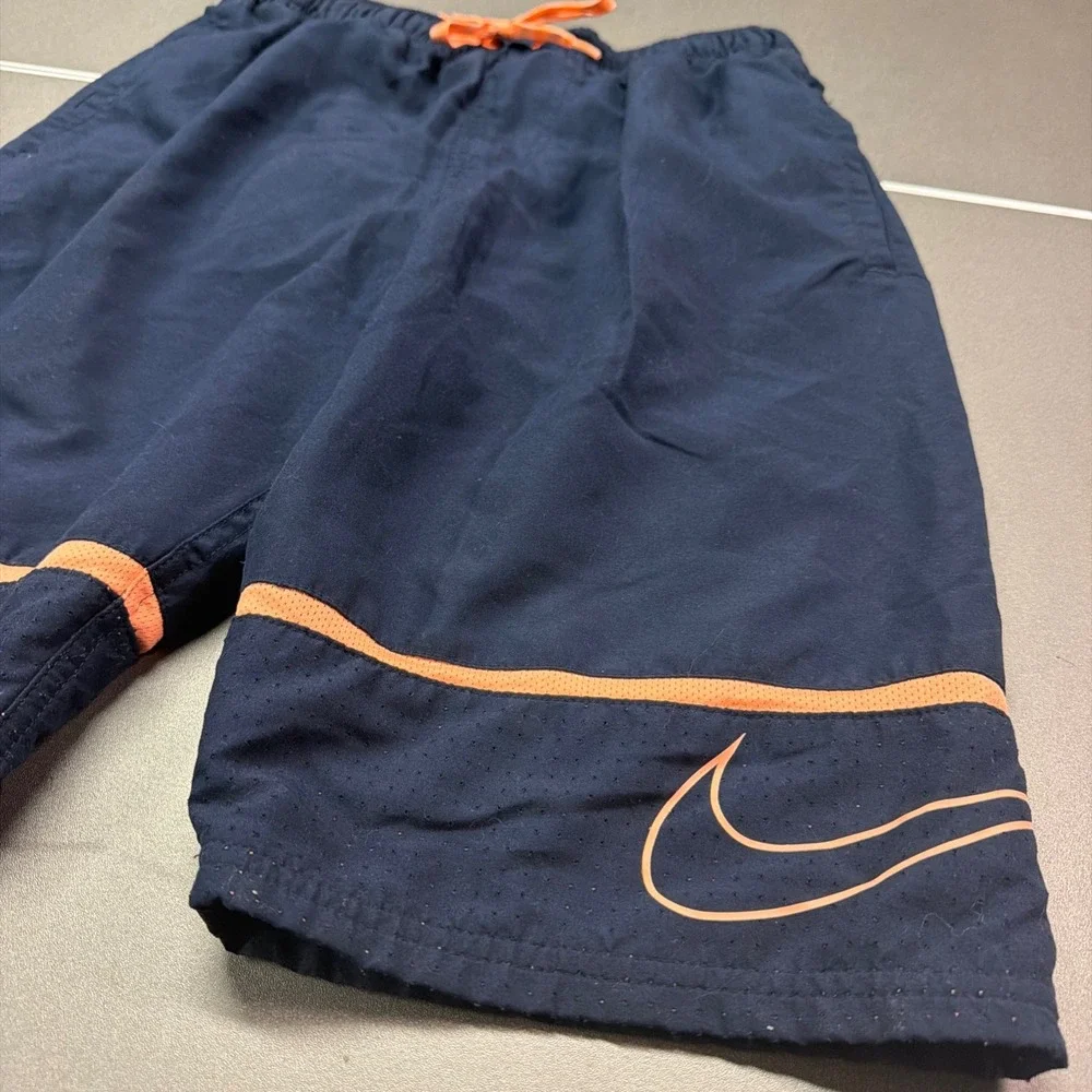 Nike Men's Swim Trunks Navy Orange Lined Drawstring Shorts Size Small S